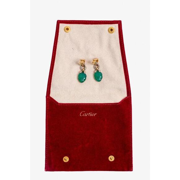 Cartier Carved Chrysoprase, Diamond + Gold Drop Clip-on Earrings - Picture 5 of 5